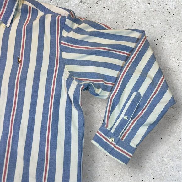 Vtg Ralph Lauren Oxford Shirt Mens L Striped Button Down Blue Red Flesh Pony - Picture 4 of 12